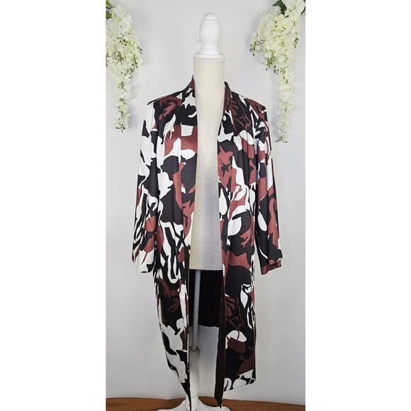 Chico’s Reversible Open Front Cardigan Duster Jacket Size 2 Large Abstract Satin - Picture 2 of 16